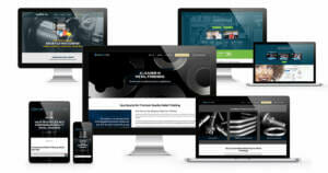 Examples from ADVAN Design's Akron website designer portfolio. Website examples shown on desktop monitors, laptops, and mobile devices